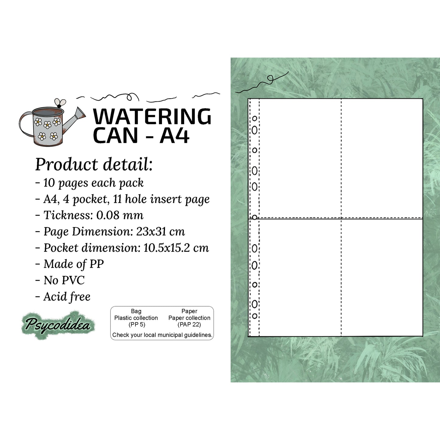 A4 Pagine con 4 tasche per raccoglitori etichetta