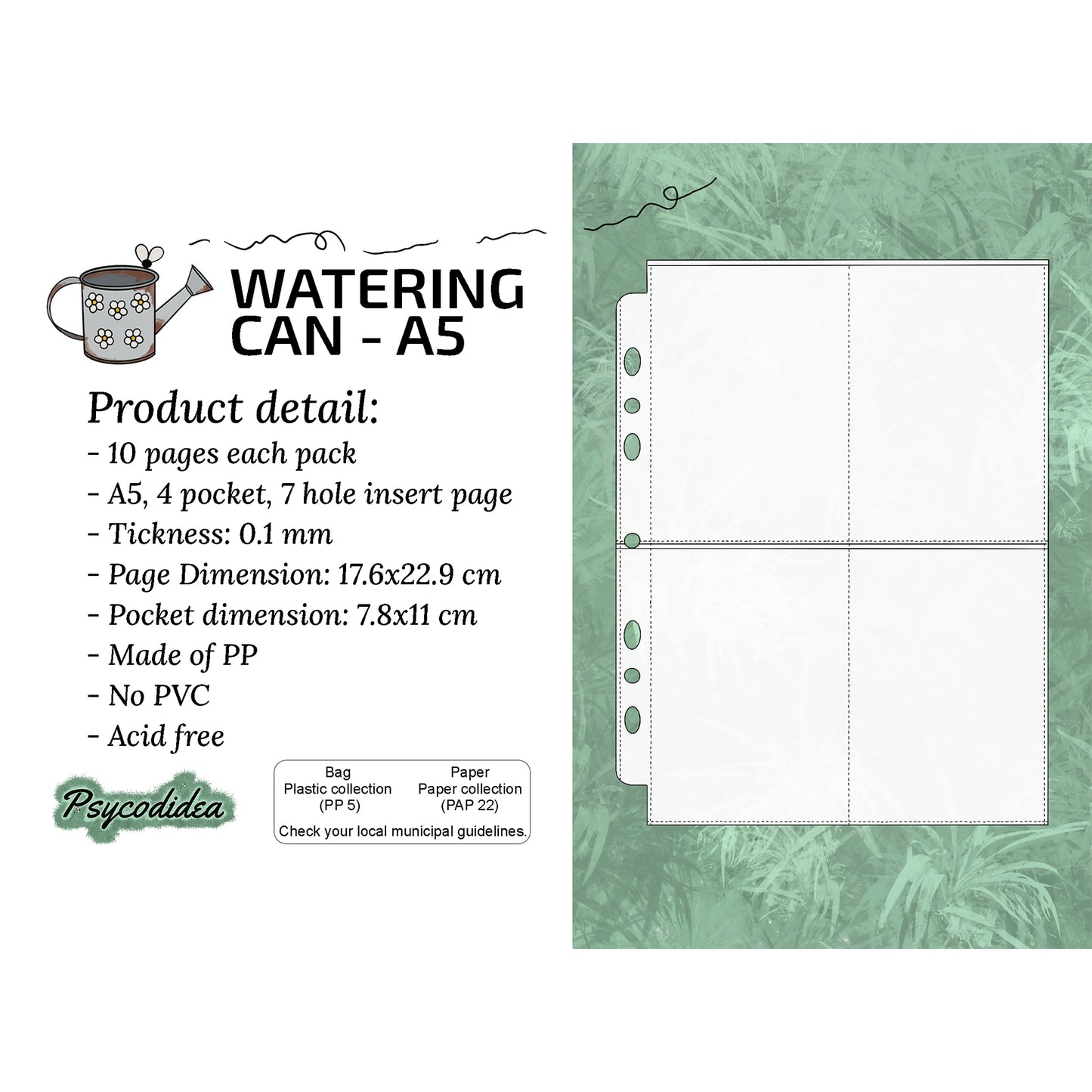 A5 Pagine con 4 tasche per raccoglitori etichetta