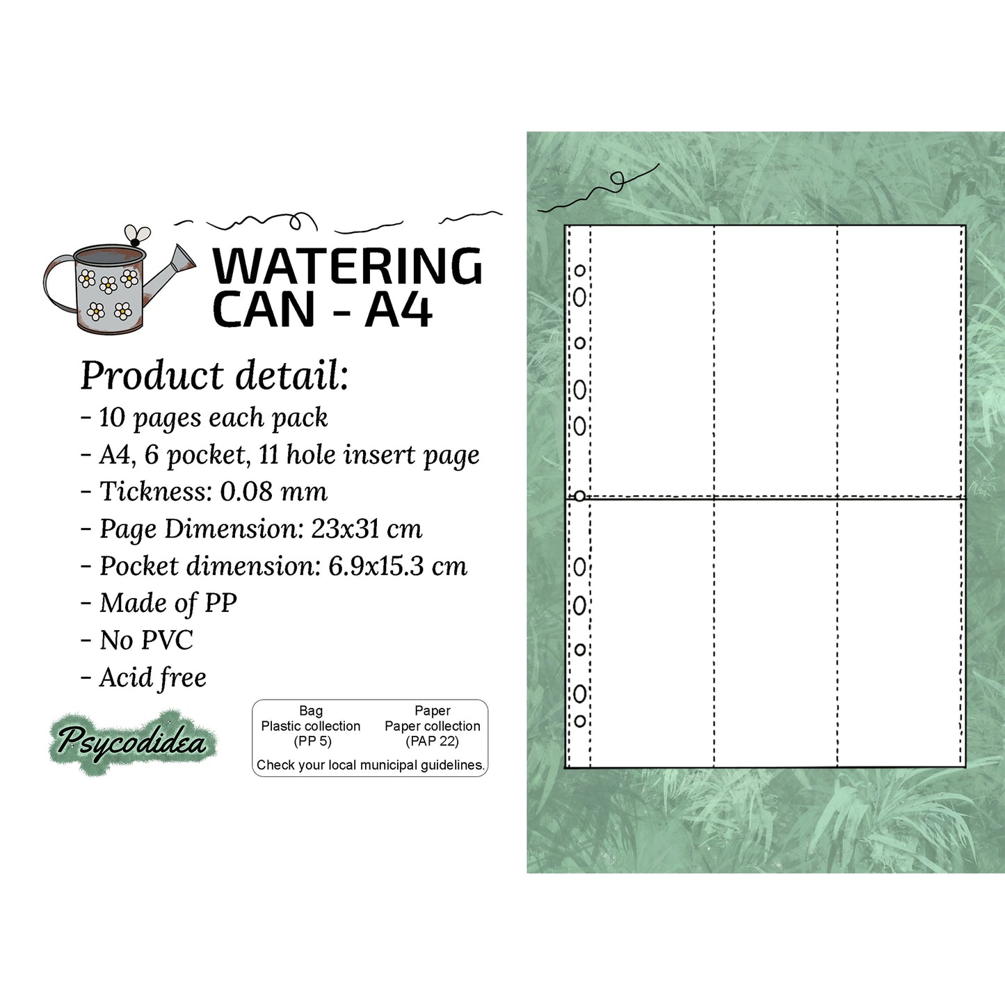 A4 Pagine con 6 tasche verticali per raccoglitori etichetta