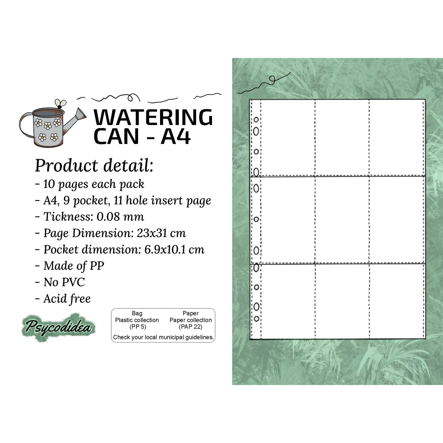 A4 Pagine con 9 tasche per raccoglitori etichetta