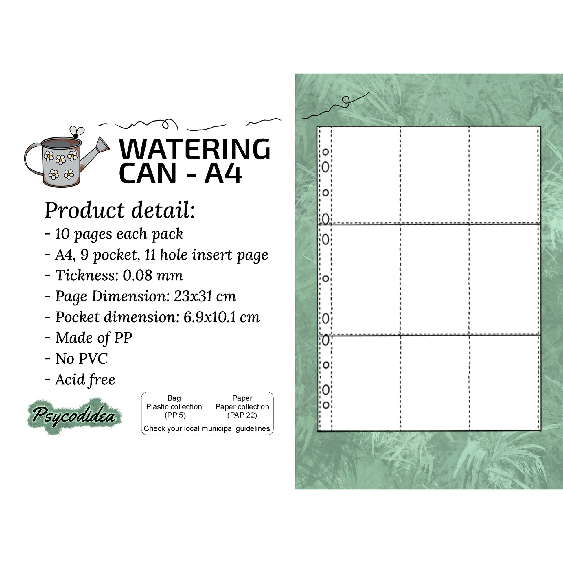 A4 Pagine con 9 tasche per raccoglitori etichetta