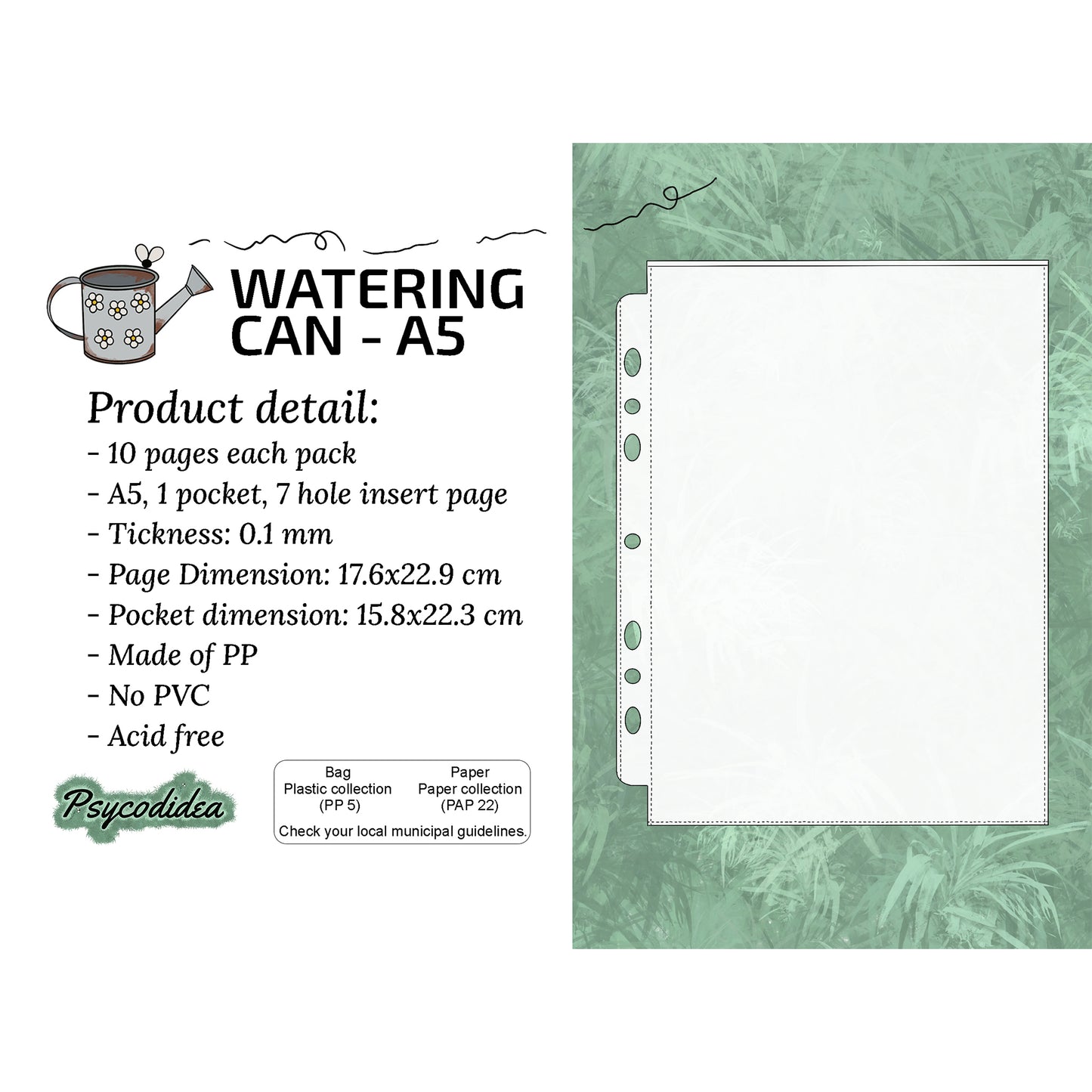 A5 Pagine con 1 tasca per raccoglitori etichetta