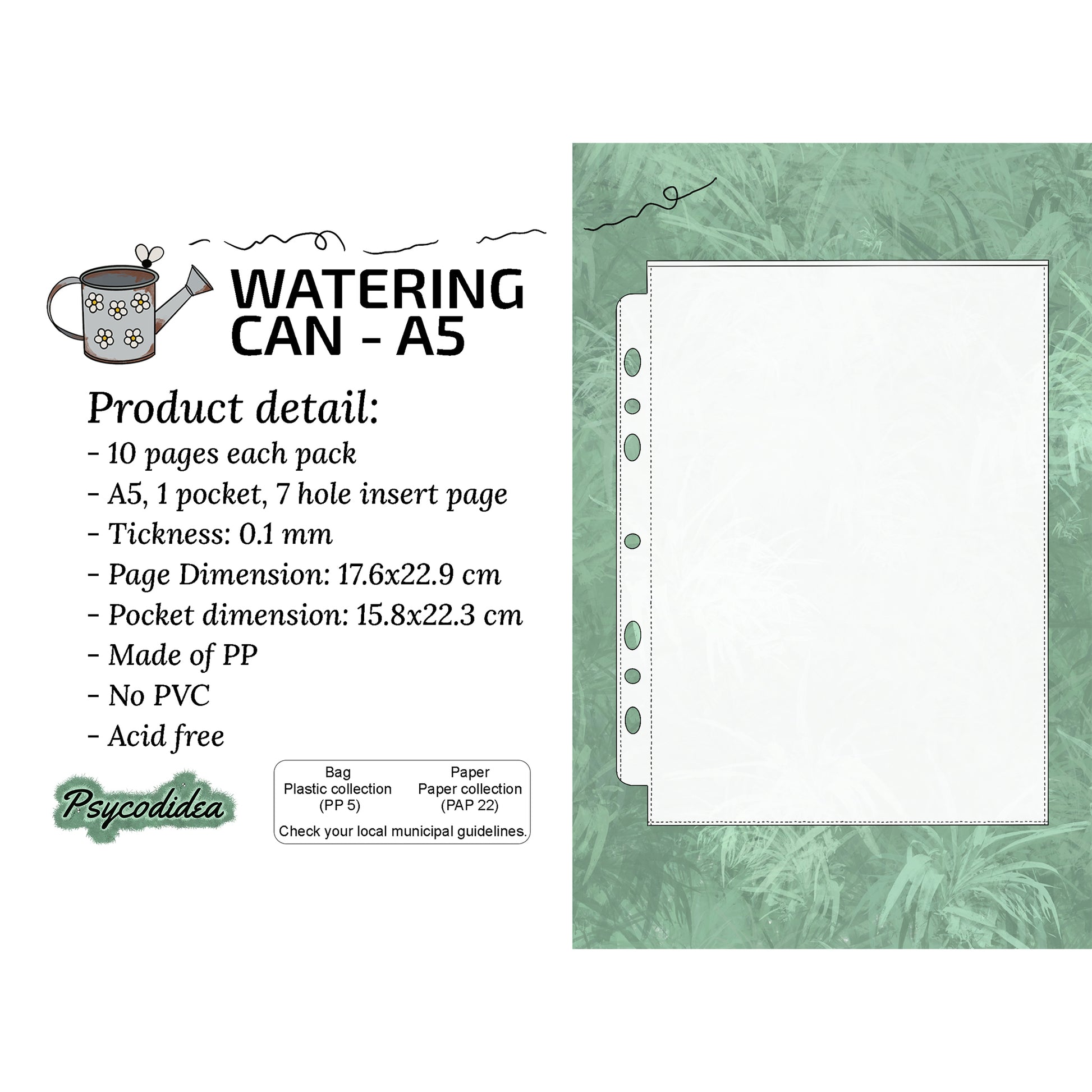 A5 Pagine con 1 tasca per raccoglitori etichetta