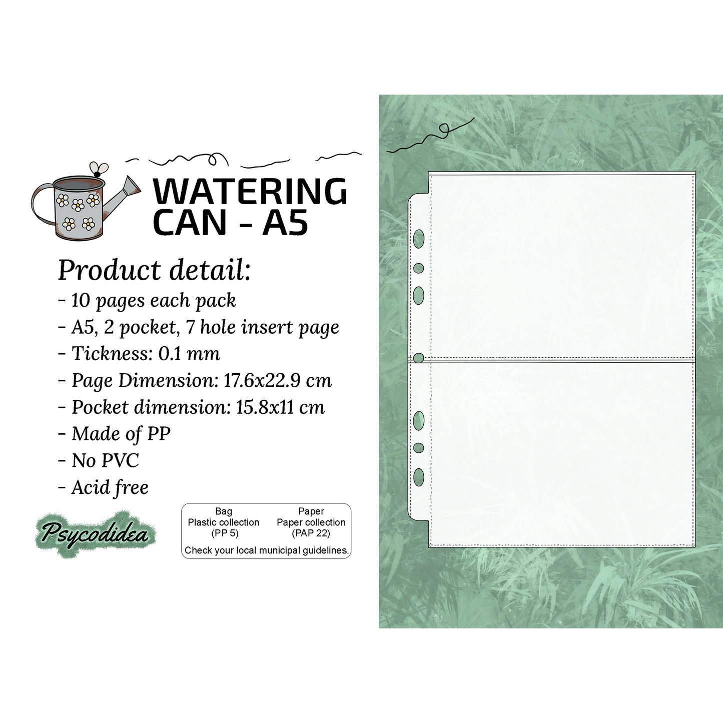 A5 Pagine con 2 tasca per raccoglitori etichetta