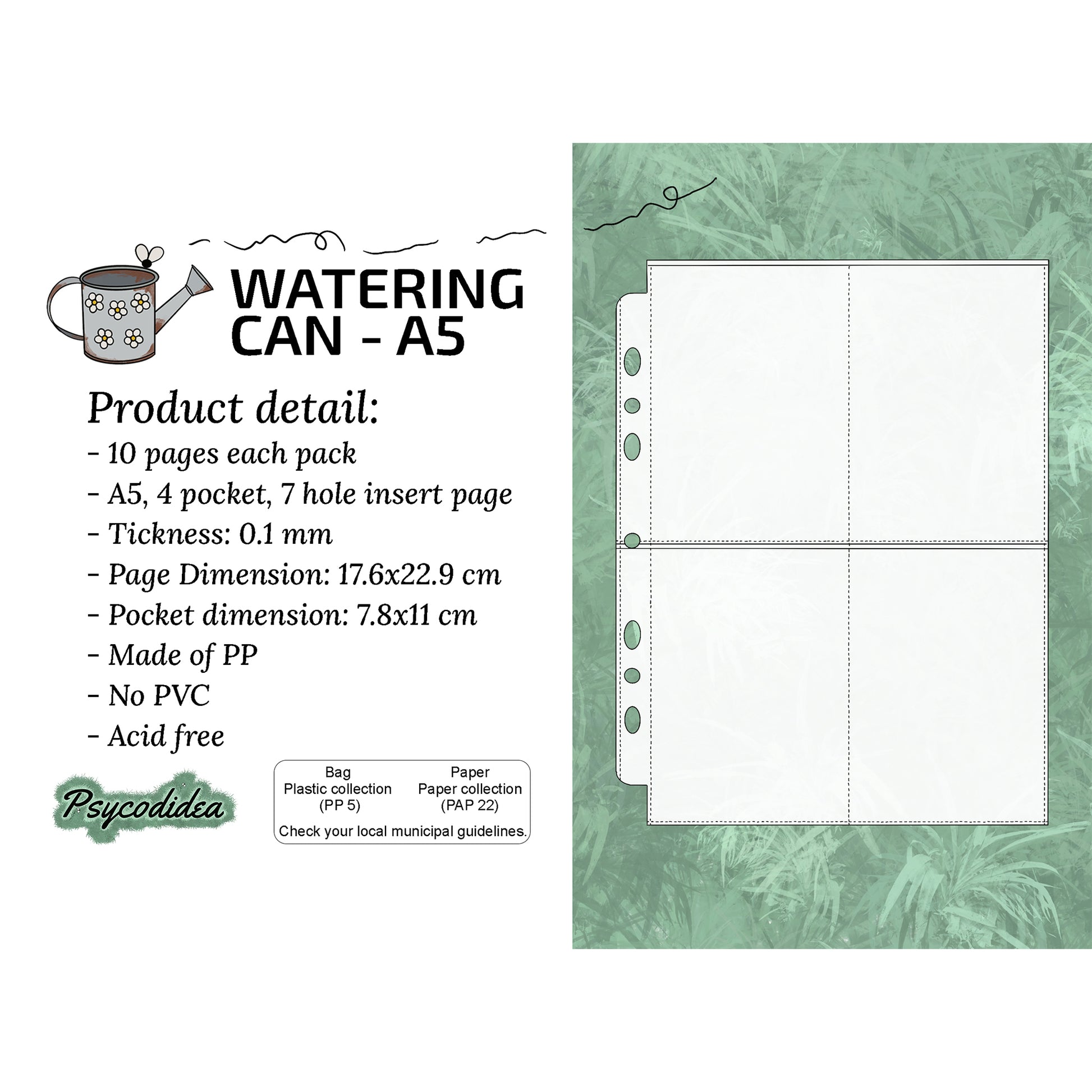 A5 Pagine con 4 tasche per raccoglitori etichetta